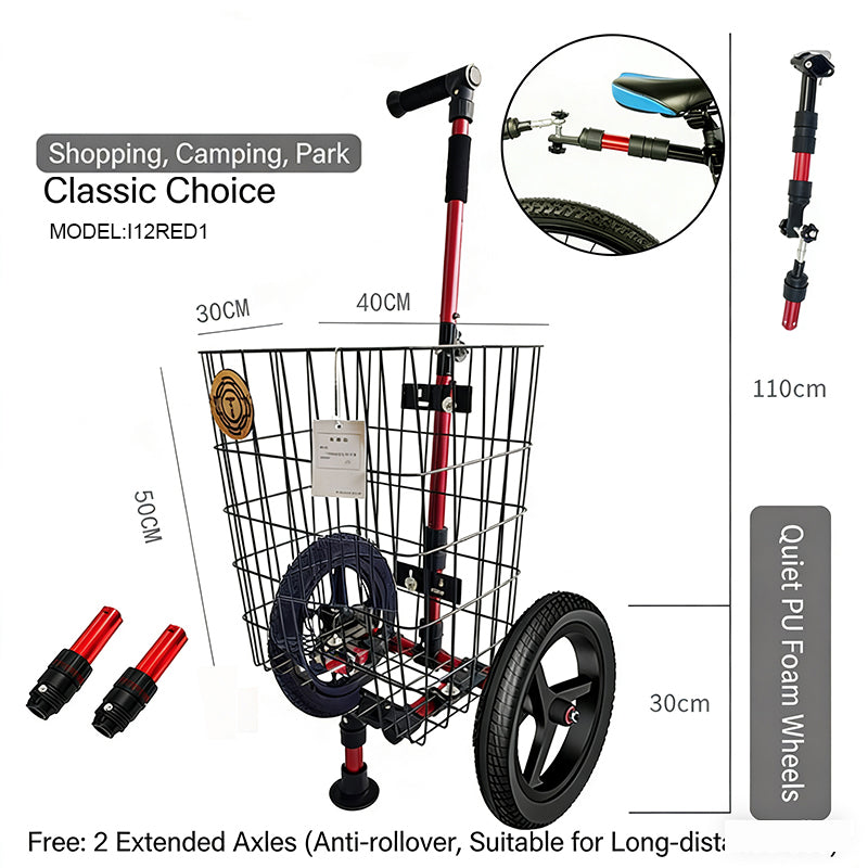 i12-RED1 2-in-1 Bicycle Trailer & Hand Cart, Lightweight Aluminum Single-Pole Tow Wagon, Quick-Release Connector