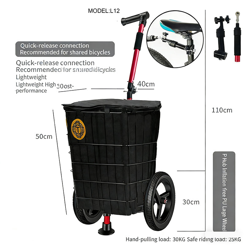 L12 Lightweight 2-in-1 Bicycle Trailer & Hand Cart, Aluminum Frame, Quick-Release Design