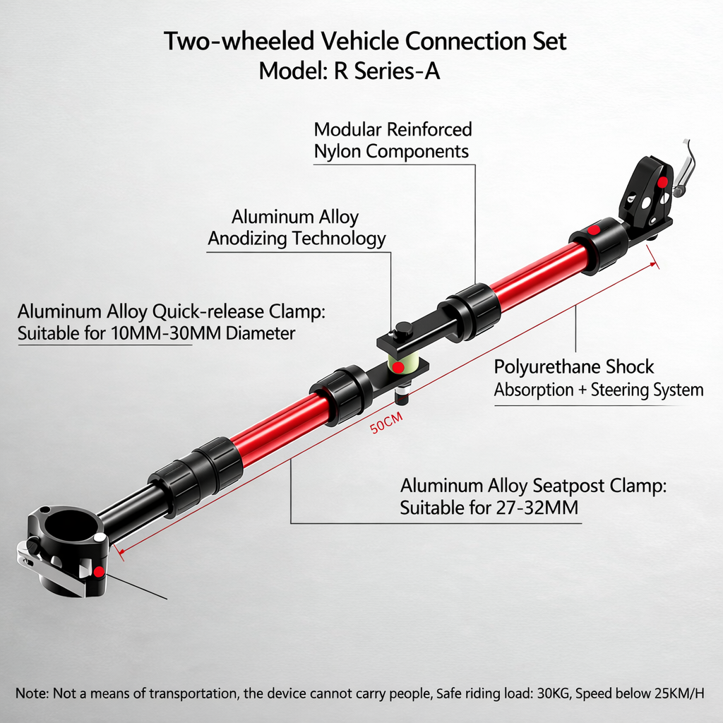 R Series-A Quick-Release Bike Connector - For Seatpost & Hand-Pulled Shopping/Camping Cart Handle, Enhanced Shock Absorption & Highly Portable