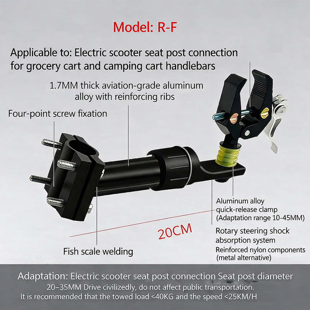 R-F Electric Scooter Connector - Sturdy Durable for Camping/Grocery Cart Handle