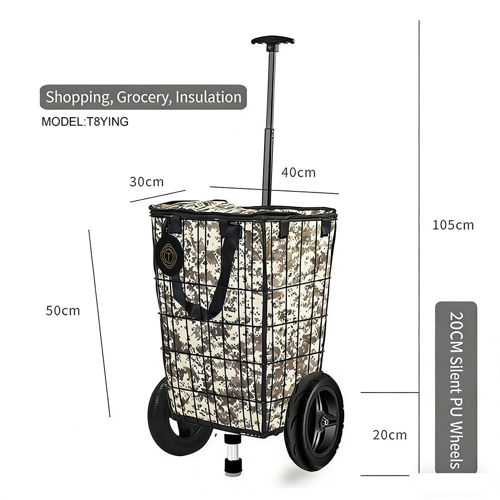 T8 Portable Hand Pull Cart with Telescopic Handle, Waterproof Insulated Bag for Camping & Groceries