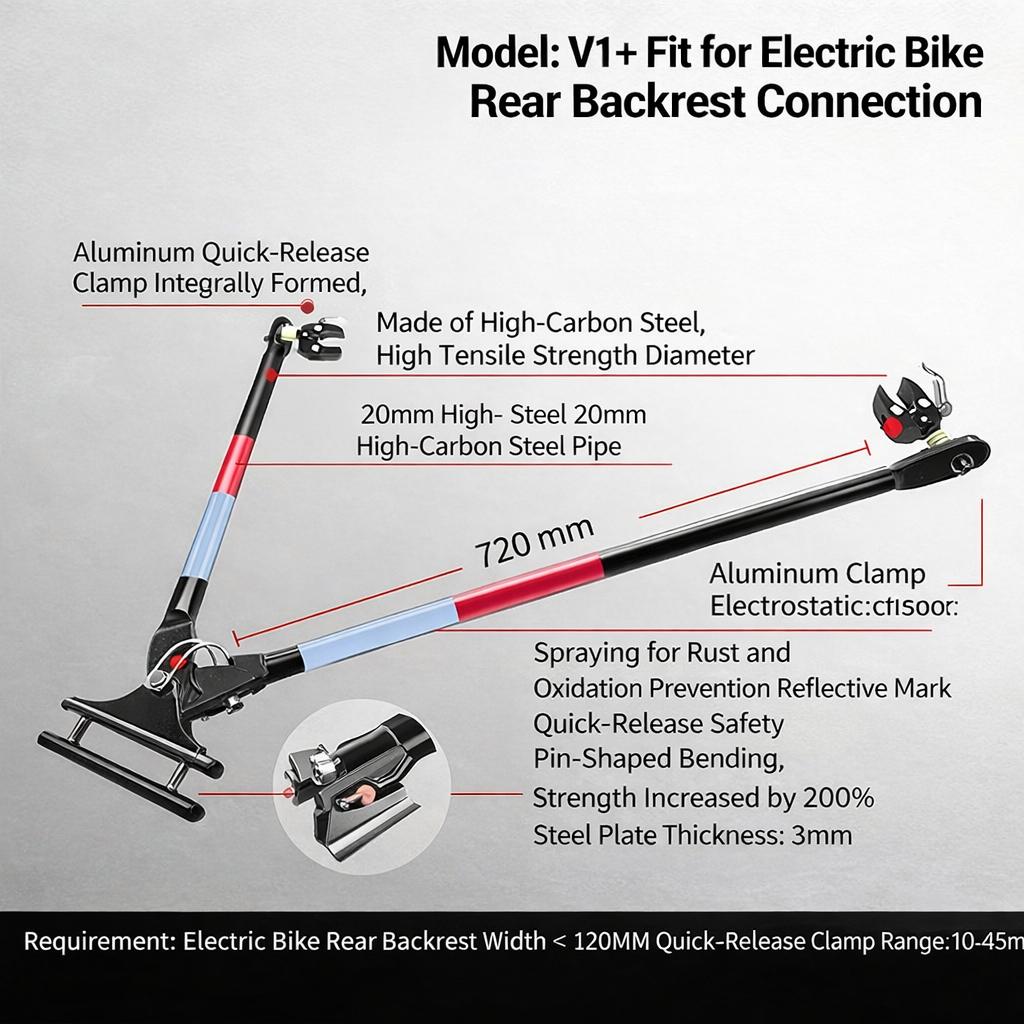 V1+ Quick-Release Dual Aluminum Caliper Arm - EV Backrest to Camping Cart Connector