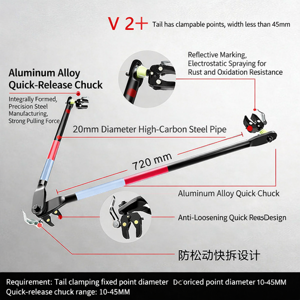 V2+ Quick-Release Chuck Connector - EV Rear Tubes/Bike Racks to Camping Cart