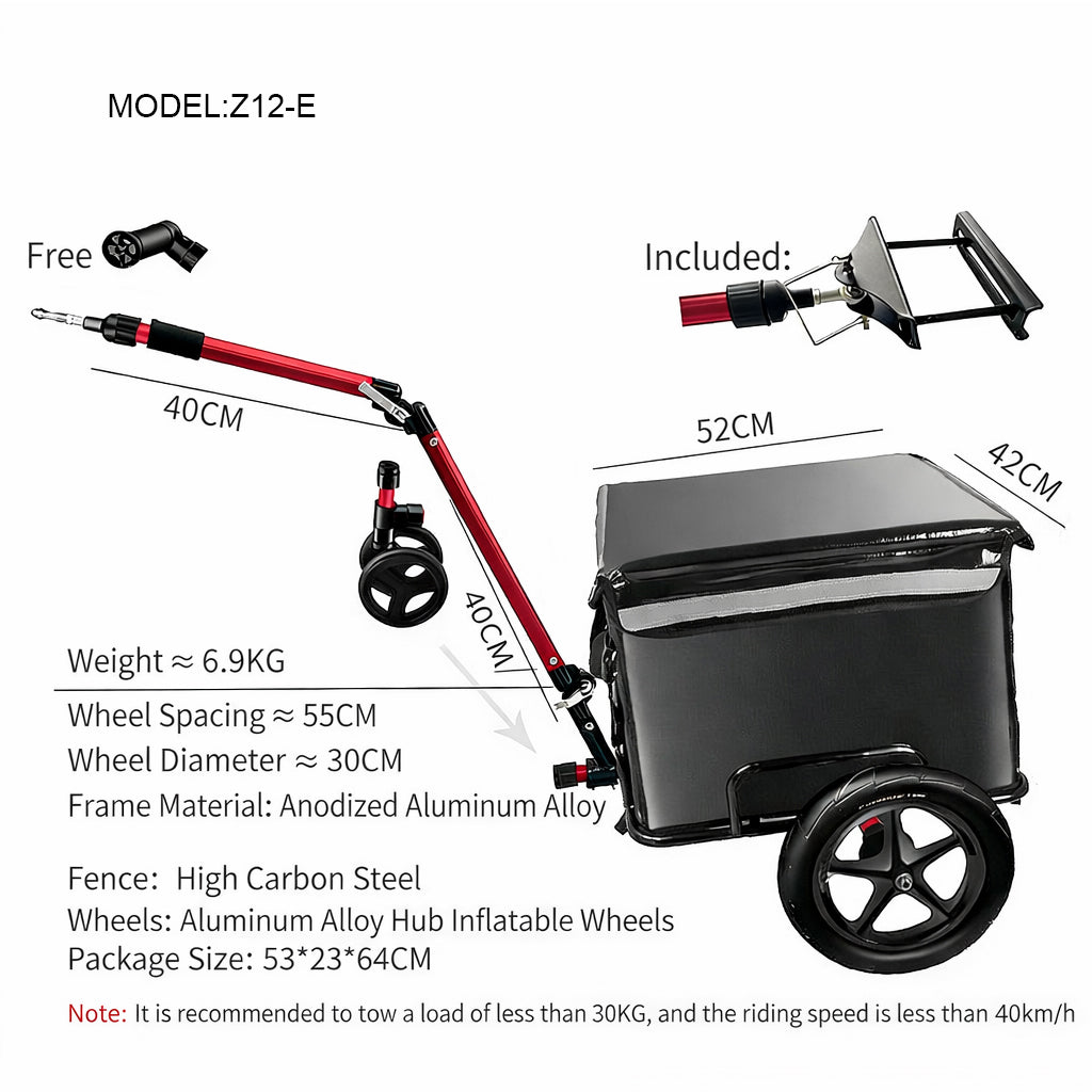 Z12-E 2-in-1 Aluminum Bike Trailer with Removable Insulated Cooler – Hand Cart & Bicycle Cargo Carrier