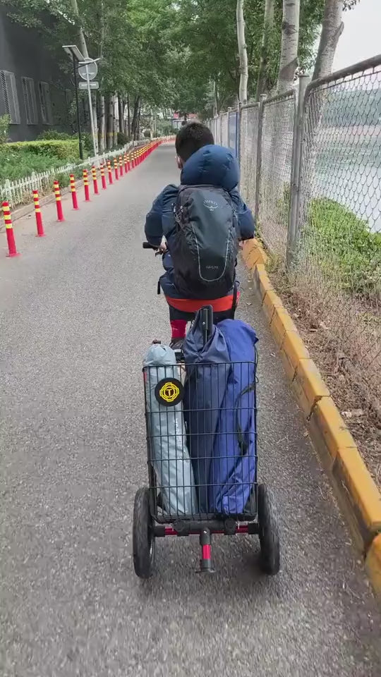 i12-RED1 2-in-1 Bicycle Trailer & Hand Cart, Lightweight Aluminum Single-Pole Tow Wagon, Quick-Release Connector