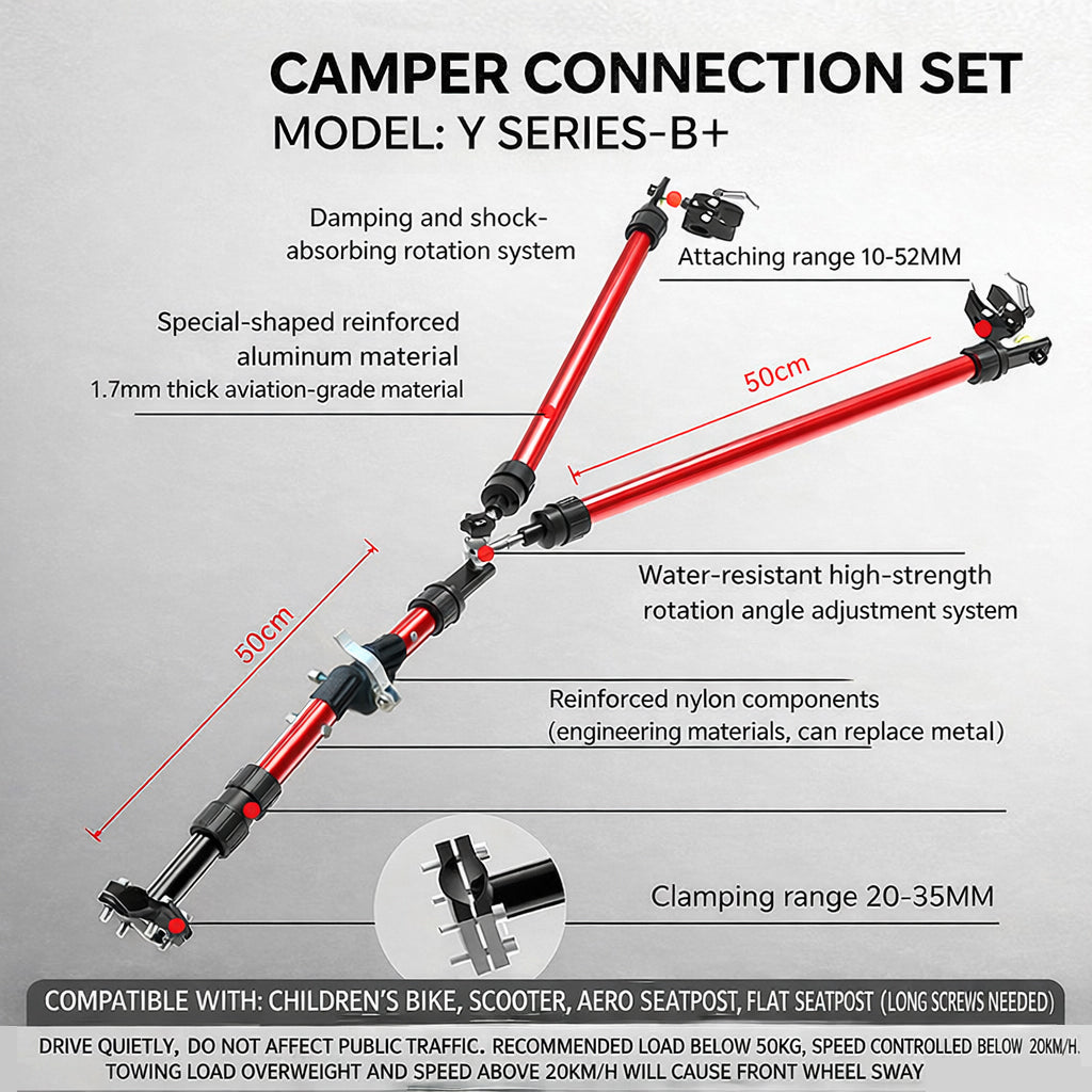 Y-B+ Wider Compatibility Trailer Connector - Fits Aero/Oval/Round Seatposts (Road, Folding, Mountain Bikes)