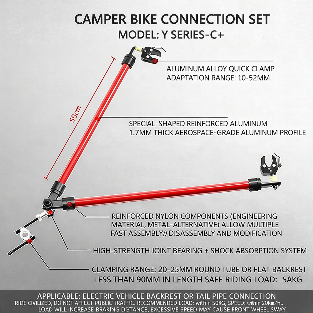 Y-C+EV Backrest Trailer Hitch - Fits Electric Vehicle Backrest/Round Tubes